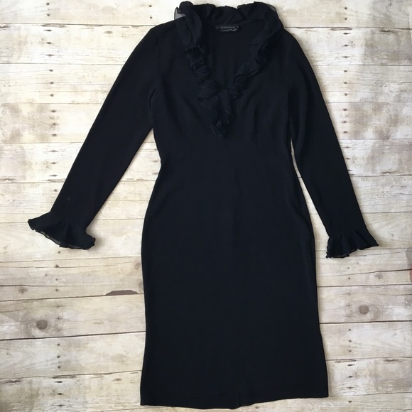 Elie Tahari Dresses & Skirts - ELIE TAHARI Black Ruffle Long Sleeve Midi Dress